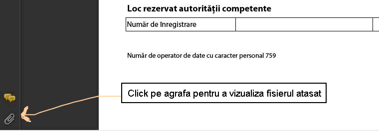 Butonul agrafă (Attachments) pentru vizualizarea fișierului atașat