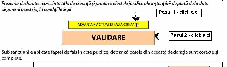 Pasul 1 – Adaugă/Actualizează creanțe; Pasul 2 – Validare