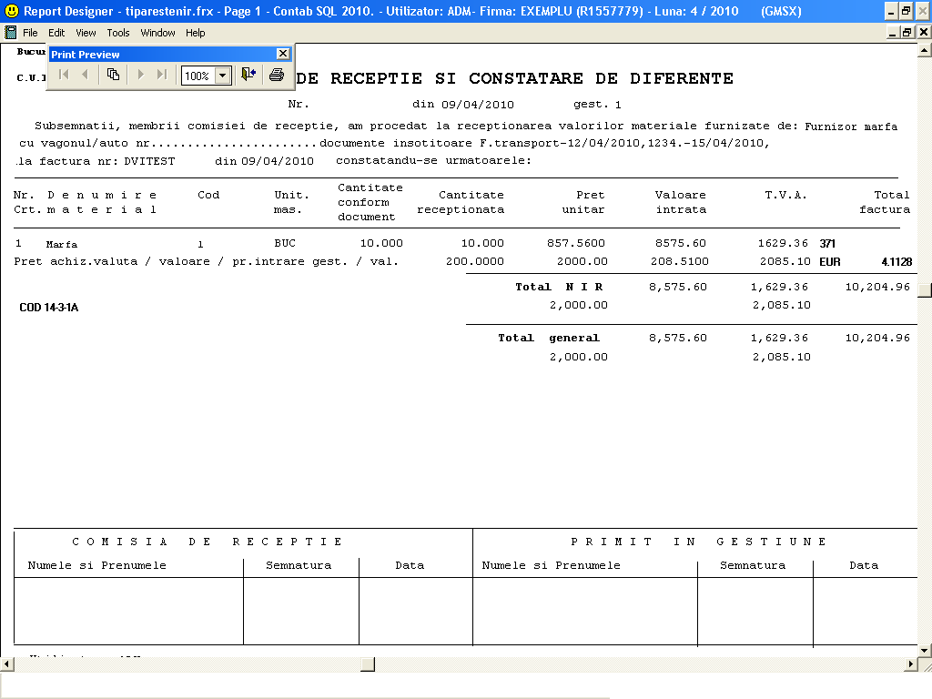 NIR final de marfă cu transport, taxe vamale și TVA