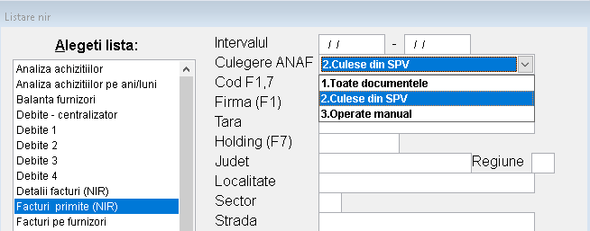 Liste facturi primite - sursă import