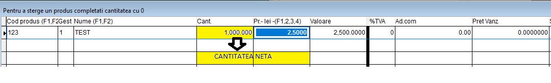 NIR - cantitatea netă în coloana Cant