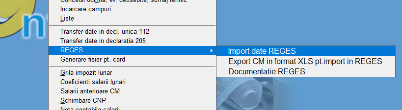Meniul Salarii – REGES – Import date REGES