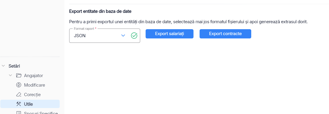 Setări – Utile – Export entitate din baza de date