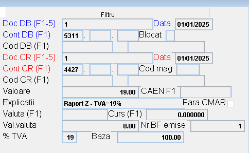 Înregistrare 5xx=4427 cu valoare, procent și bază