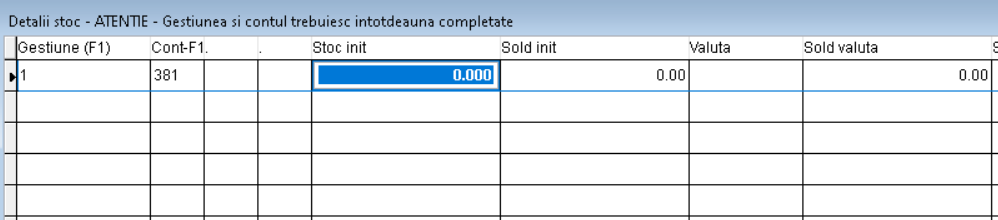 Detalii stoc - contul 381 pentru ambalajul SGR.