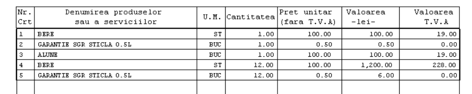 Factură - ambalajul SGR calculat automat pentru fiecare produs.